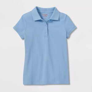 Cat & Jack Girls' Short Sleeve Polo Uniform Shirt Blue Large NEW WITH TAGS